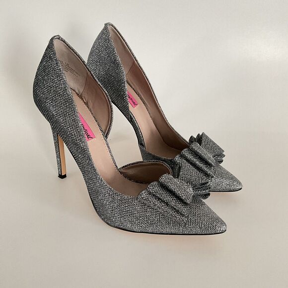 Betsey Johnson Heels 8.5M Pewter Prince Glitter Point-toe D’orsay Bow Stiletto - Picture 12 of 13